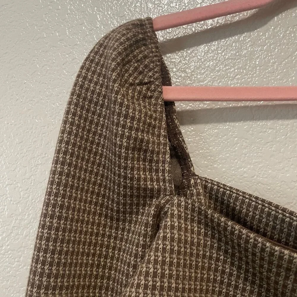 Reformation Top Womens‎ XL Brown Ladue Knit Check Cropped Preppy Quiet Luxury